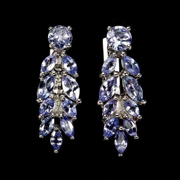 14k WHITE GOLD Marquise Blue Tanzanite 5x2.5mm Earrings MSRP $525 - Picture 1 of 5